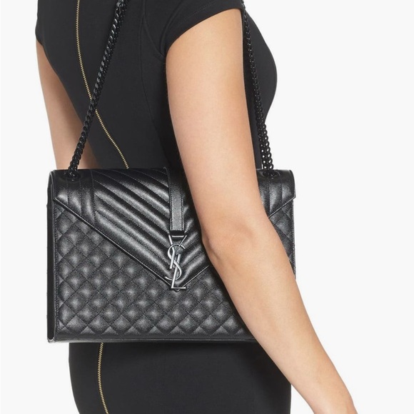 Saint Laurent ‘Large Monogram' Chevron Quilted Leather Shoulder Bag - Picture 9 of 11